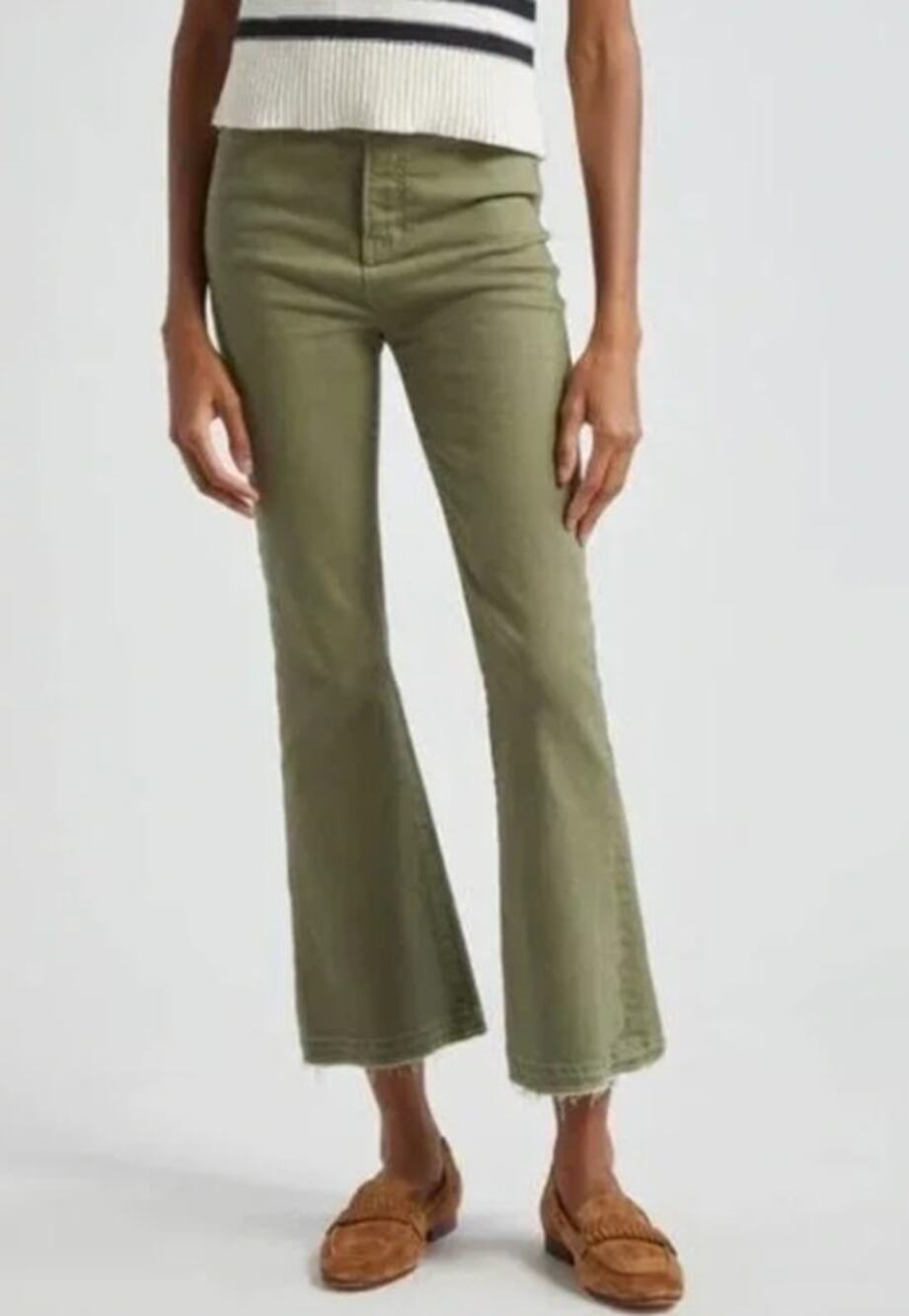 Veronica Beard Carson High Rise Ankle Flare Jeans Pants Green 27